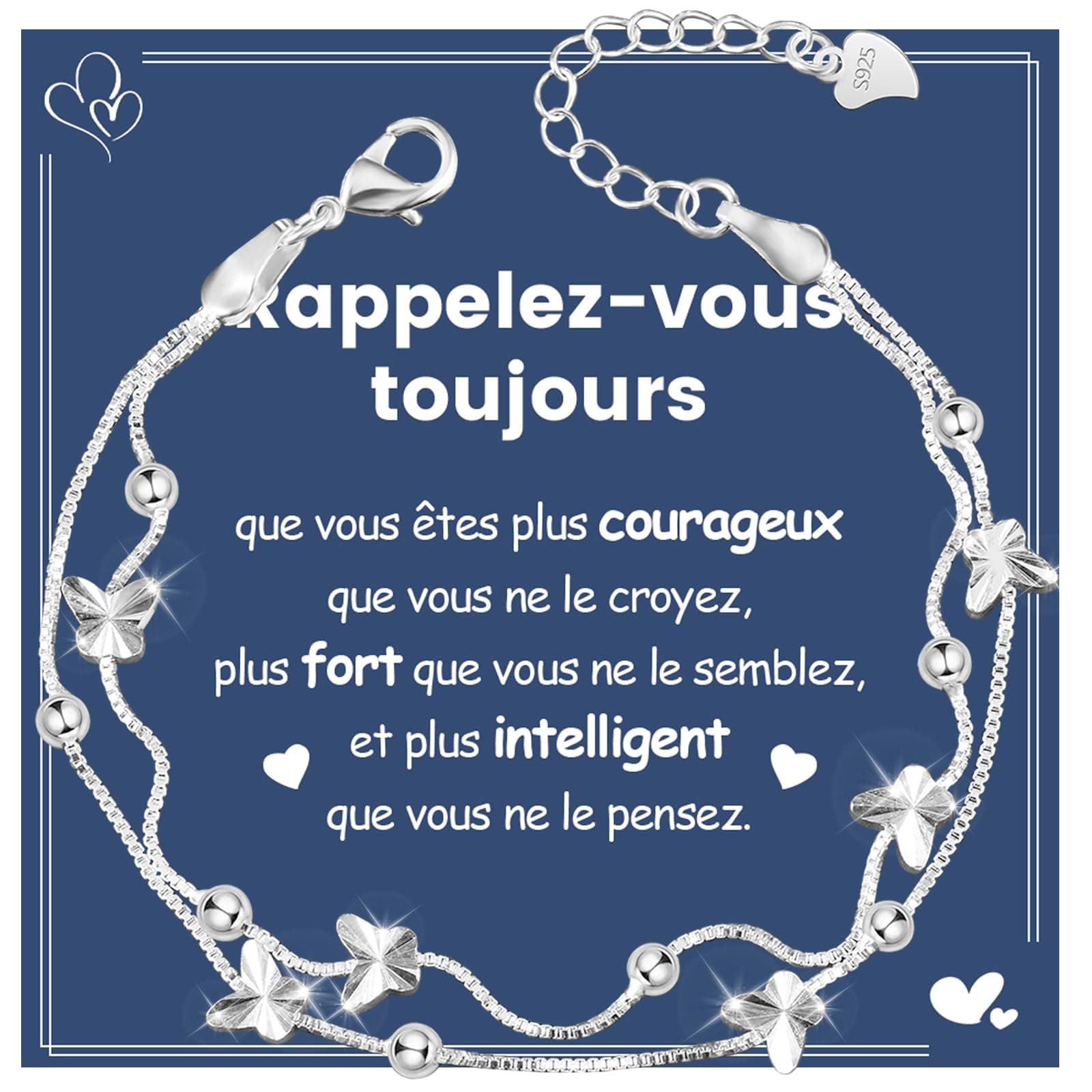 Bracelet argent 925 YELUWA pour Femme, Réglable en Couches et decorated avec Papillon, Idéal en Cadeau d'Anniversaire po