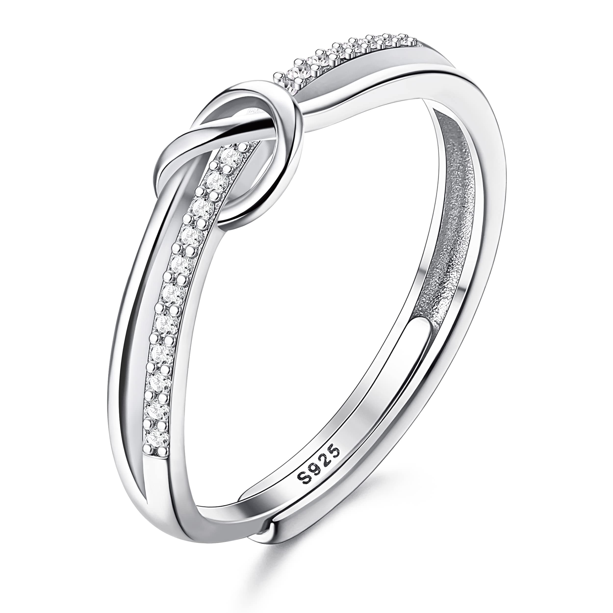 JeweBella Bagues Femme Élégantes en Argent 925 et OrRose, Bague Reglable Zircone Cubique Amiée Fiançailles Mariage Conso
