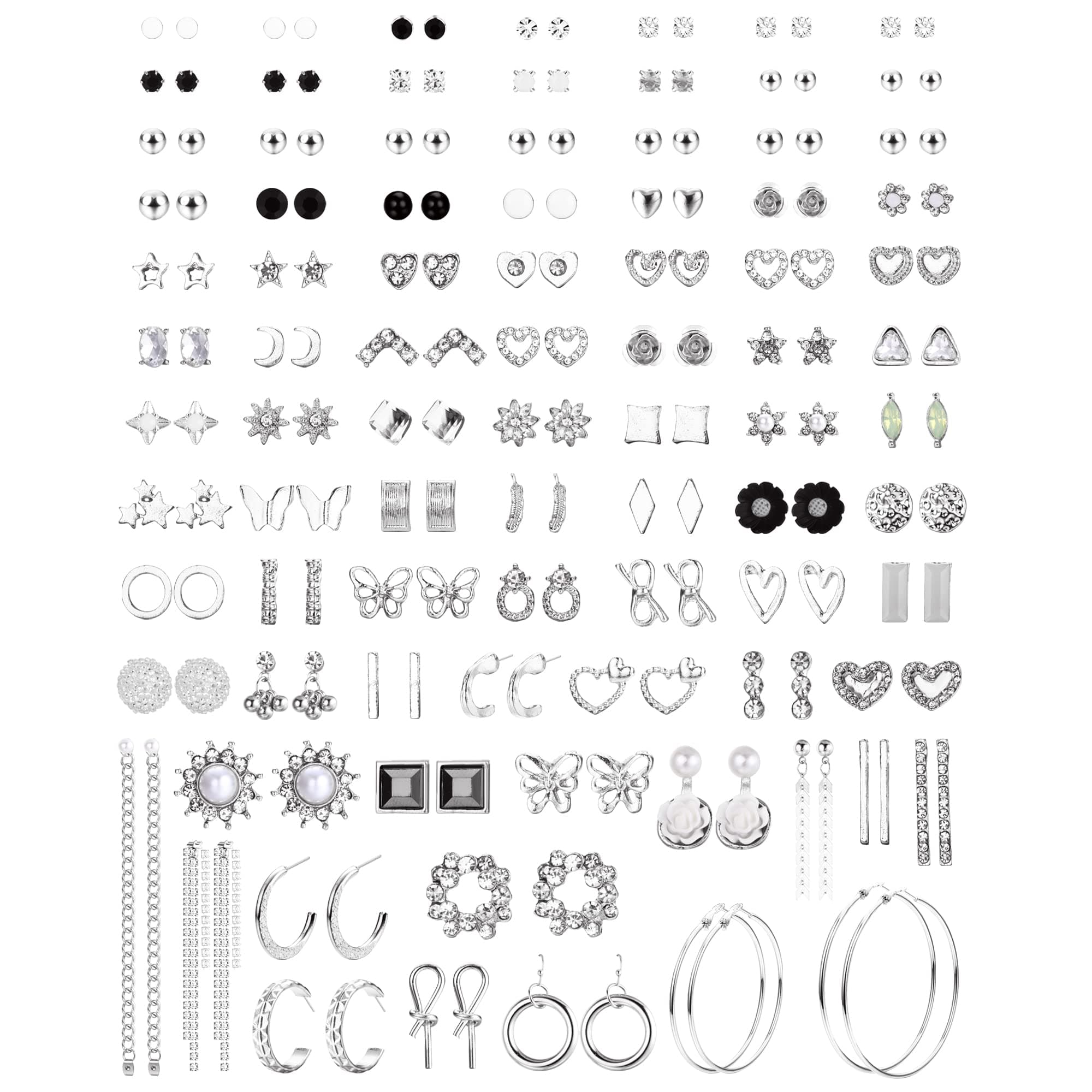 Adramata Or Argent Boucles d'Oreilles Créoles Longues Gland pour Femme Lot 90 Paires Assorties CZ Perle Recycled Standar