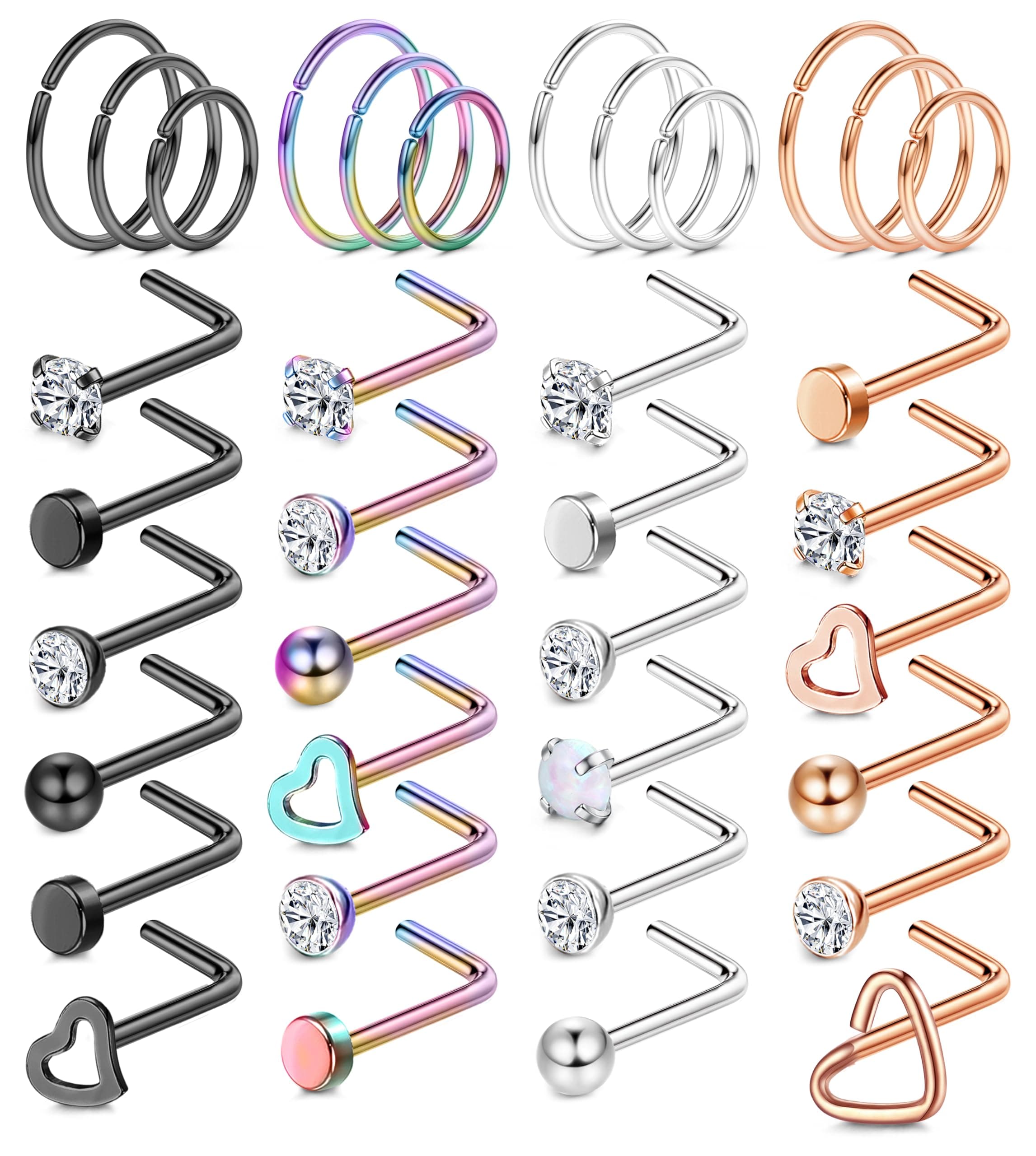 Chriscoco Piercing Nez Bijoux 36Pcs 18G 20G Acier Chirurgical Opale CZ Anneau Nez pour Femmes Hommes Disponibles