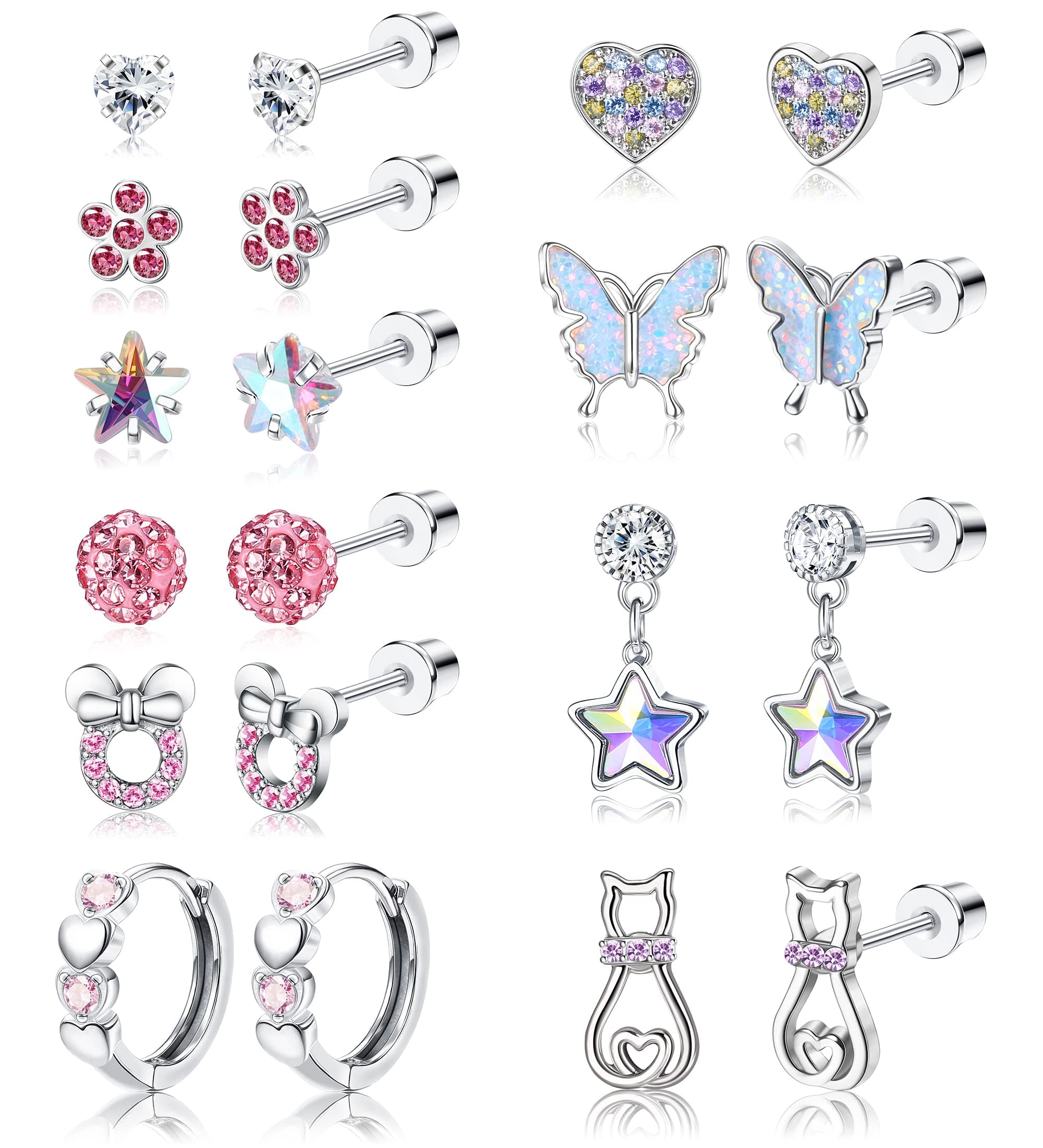 Adramata 10 Paires Boucles d'Oreilles Femme Fille Hypoallergéniques Boucles d'Oreilles en Acier Chirurgical à Papillon F