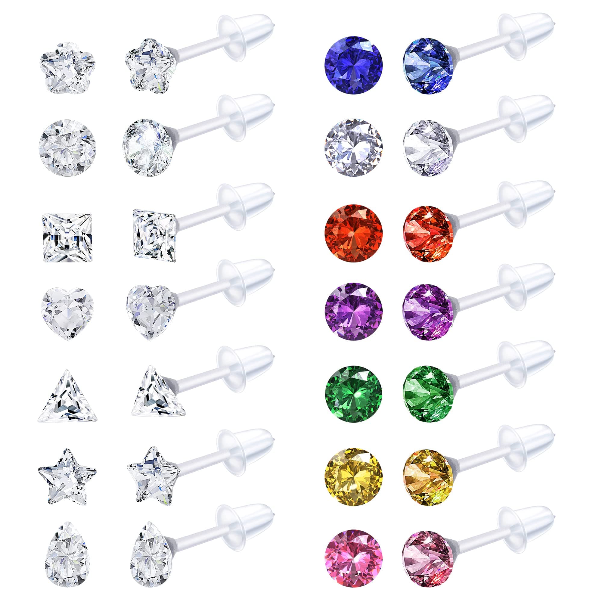 Boucles d'Oreilles Adramata Strass Acrylique Clair Piercing Retenue 14 Paires